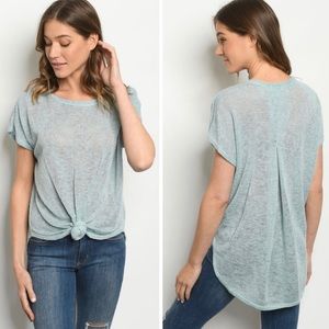 Front Tie Sage Short Sleeve Top